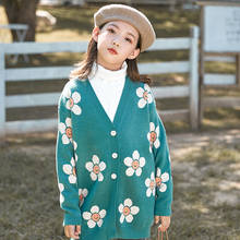 Casaco de lã com design de girassol, roupas de outono para bebês meninas, cardigã infantil, sobretudo 2024 - compre barato