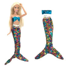 NK-Conjunto de vestido de muñeca hecho a mano, falda de cola de sirena con lentejuelas azules, ropa de moda, vestido colorido para muñeca Barbie, juguete para bebé 07A 2024 - compra barato
