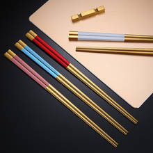 Palillos cuadrados de acero inoxidable 304, palillos cuadrados de titanio negro dorado Sushi Hashi, coloridos chinos japoneses, 1 par de 23,5 cm 2024 - compra barato