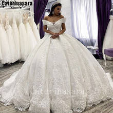 Женское свадебное платье с открытыми плечами, кружевной аппликацией и шлейфом, бальное платье невесты 2021 2024 - купить недорого