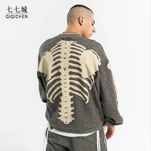 Skeleton osso impressão hoodies homens hip hop kanye crewneck moletom homem streetwear harajuku antumn oversized casual cottonpullover 2024 - compre barato