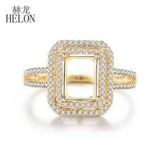 HELON-anillo de compromiso con diamantes naturales para mujer, sortija de compromiso de 8x6mm, Esmeralda, oro amarillo de 10 quilates, pavé 0,3 CT 2024 - compra barato