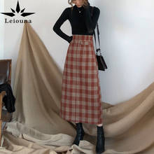 leiouna Plus Size High Waist Long Wool 2021 spring Plaid Skirt For Women Red Warm Wool Elegant  Winter Maxi Skirts 2024 - buy cheap