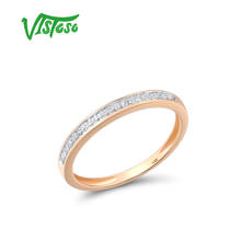 Vistoso anel limpo brilhante 14k 585 ouro rosa, anel delicado com brilho diamante, joia fina de estilo simples e estilosa de aniversário de noivado para moças 2024 - compre barato