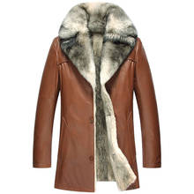 Wolf hair liner Winter Men Leather Jacket Sheepskin fur one Warmer  Genuine Leather Coat grass Lining Men's Winter Jackets Coats 2024 - buy cheap