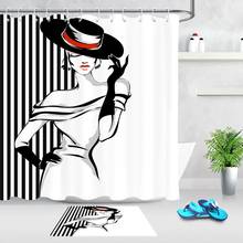 Cortina de ducha con ganchos, visillo de tela de poliéster impermeable, lavable, color blanco y negro 2024 - compra barato