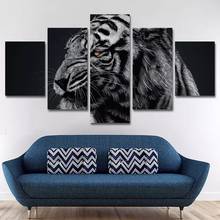 Modern Style 5 Panel Animals Black And White Tiger Canvas Painting Posters And Prints Wall Pictures For Living Room Decor 2024 - buy cheap