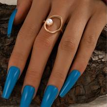 New Trendy Irregular Gold Metal Rings for Women Girl Simulated Pearl Wedding Band Finger Ring Summer Holiday Party Jewelry Gift 2024 - buy cheap