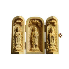 Boxwood Sculpture Decoration The Three Saints Of The West Buddha Statue Portable Buddhist Altar Folding Box Crafts Figurine 2024 - buy cheap