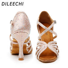 DILEECHI Women Party Dance Shoes Satin Shining rhinestones Soft Bottom Latin Dance Shoes Woman Salsa Dance Shoes skin heel 9cm 2024 - buy cheap