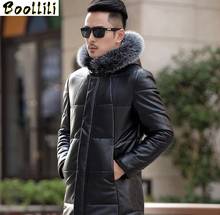 Boollili Winter Leather Jacket Men Duck Down Long Coat Male Fox Fur Collar Second Layer of Sheepskin Coat Outwear 2024 - buy cheap