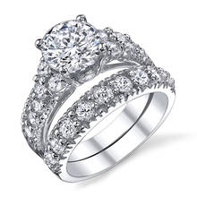 Huitan-Anillos de Compromiso de lujo para mujer, joyería de boda, 2 unids/set/conjunto, circonita de cristal deslumbrante, accesorios femeninos elegantes, anillo romántico 2024 - compra barato