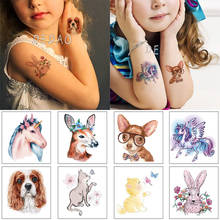 Милая мультяшная Временная тату-наклейка, собака, единорог, кролик, водостойкая поддельная татуировка для рук, ног, рук, тату-наклейки для детей, женщин, девочек 2024 - купить недорого