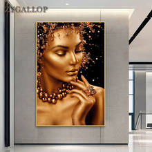 Pintura en lienzo de mujer Sexy dorada, carteles e impresiones de joyería, cuadro de pared de lujo moderno para decoración de sala de estar 2024 - compra barato