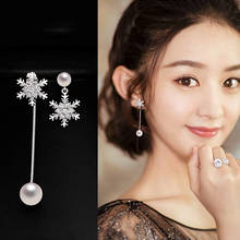 Pendientes coreanos de pera de nieve para mujer y niña, aretes largos con cuentas de flor y Estrella, aretes asimétricos de cristal, joyería a la moda 2024 - compra barato