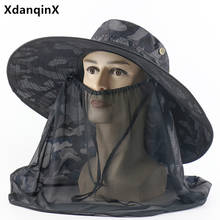 XdanqinX Novelty Summer Men's Camouflage Hat Mesh Breathable Bucket Hat Women's Oversized Brim Shawl Anti-mosquito Beach Hats 2024 - buy cheap