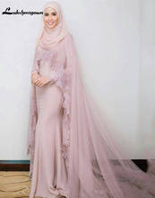 Muçulmano vestidos de noite sereia mangas compridas apliques rendas formal hijab islâmico dubai kaftan saudita arabicmother de vestidos de noiva 2024 - compre barato