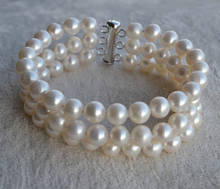 Pulsera de perlas redondas para mujer, brazalete con cierre magnético de 7-8mm, 3 filas de perlas de agua dulce de Color blanco, regalo de joyería para mujeres 2024 - compra barato