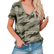 2021Summer Women V-Neck Printed Stretch Short T-Shirt Chic Leopard Grain Camouflage Casual Short-Sleeve Tops 2024 - buy cheap