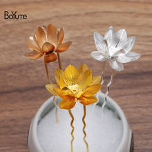BoYuTe (5 Pieces/Lot) 26MM Metal Brass Lotus Flower Hair Fork Hairpins Materials Diy Handmade Bridal Hair Accessories Materials 2024 - buy cheap