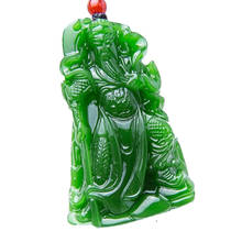 Wholesale Natural Nephrite carving Guan Gong pendants men domineering Lucky Jades pendant necklace jewelry 2024 - buy cheap