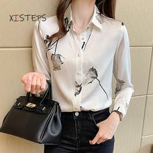 Elegant Chiffon Blouses Women Floral Printed Office Lady White Shirts Long Sleeve Single Breasted Female Tops 2021 Femme Blusas 2024 - buy cheap