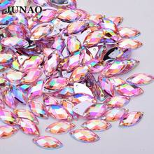JUNAO-Cuentas acrílicas de Cristal AB, accesorio para coser diamantes de imitación, parte posterior plana, Ojo de caballo, púrpura, 7x15mm, 100 unidades 2024 - compra barato