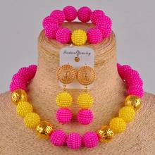 Majalia-Conjunto de joyería africana para boda nigeriana, rosa y amarillo collar de plástico, moda clásica, conjuntos de joyería nupcial 2024 - compra barato