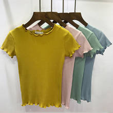 Женская однотонная спортивная рубашка, модная дышащая мягкая футболка с коротким рукавом для йоги, эластичная Женская футболка для бега 2024 - купить недорого