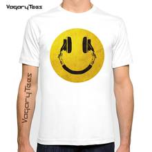 Camiseta de moda con sonrisa musical para hombre, camisa Retro urbana de manga corta con cuello redondo, camisetas gráficas de auriculares, camisetas de Hip Hop 2024 - compra barato