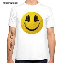 Fashion Music Smile T-Shirt Retro Urban T Shirt Men's Short Sleeve Round Neck Headphone Graphic Tees Hip Hop Tops 2024 - buy cheap