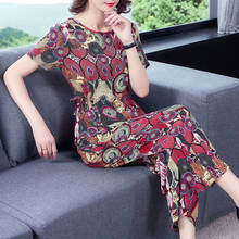 2021 Women Cotton  Vintage Summer Casual 2 Two Piece Set Loose Short Sleeve T-shirt Tops and Wide Leg Pants Suits L368 2024 - buy cheap