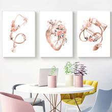 Estetoscopio de corazón, carteles e impresiones médicos de flores, cuadro de arte de pared de oficina, lienzo, Decoración, regalo de médico 2024 - compra barato