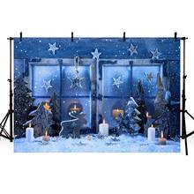 Photography Background Romantic Winter Christmas Trees Window Star Snow Candle Blue Backdrop Photo Backdrop Photophone Photocall 2024 - buy cheap