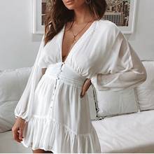 Summer Women's Dress Sexy V-neck Lace Long Sleeve Single-breasted Ruffle Party Mini Dress Fall Solid Pleated Elegant Clothes 2024 - buy cheap