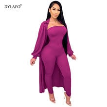 2 piece set Women Fine pit strip fabric Long Sleeve Cardigan Coat Skinny Jumpsuit Rompers 2 Piece Set For Female Women's Suits 2024 - buy cheap