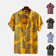 Men Short Sleeve Lapel Printed Shirt Tropical Leaf Pattern Floral Shirt Casual Summer Hawaiian Holiday Camisa Tops Mens Shirts 2024 - buy cheap