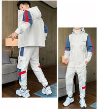 Conjunto de roupa esportiva com capuz masculina, jaqueta e calça casual de duas peças, moda de rua, primavera e outono, 2021 2024 - compre barato