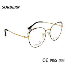 SORBERN Trendy Cat Eye Glasses Metal Butterfly Optical Frames Clear Lens Round Nerd Eyeglasses Prescription Eyewear New 2020 2024 - buy cheap