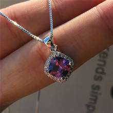 Luxury Female Square Pendant Necklace silver color Wedding Necklace Green Blue Purple White Zircon Necklace For Women 2024 - buy cheap
