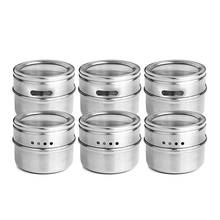 Professional6pcs / set Clear Lid Magnetic Spice Jar Stainless Steel Spice Sauce Storage Container Pots Kitchen Condiment Holder 2024 - buy cheap