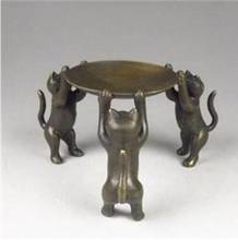 Copper Satue Chinese Bronze Plate Cats Animal 3 Cat oil lamp Candle Holder Candlestick statue 2024 - buy cheap