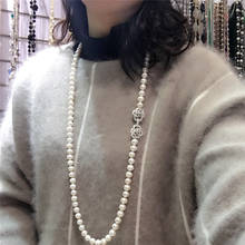 Hot sell 8-9mm 60cm white natural freshwater pearl necklace long sweater chain fine jewelry 2024 - buy cheap