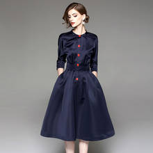 Vestido de primavera y otoño para mujer, prenda con cuello levantado, manga de siete puntos, largo, Vintage, elegante, D3298 2024 - compra barato