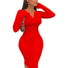 Vestido ajustado rojo elegante de manga larga para mujer, Vestido Sexy ajustado a la cadera para fiesta y Club nocturno, Primavera 2024 - compra barato
