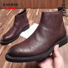 Black Brogue Chelsea Boots Mens Shoes Business Boots Men Footwear Genuine Leather Chelsea Boots For Men's Fashion Autumn Shoes 2024 - buy cheap