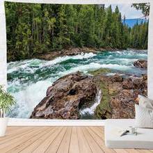 Природа река, лес гобелен настенный поток Лес Дерево украшение для дома большой гобелен настенное одеяло 2024 - купить недорого