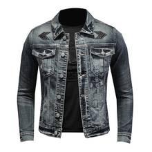 Mcikkny jaqueta jeans masculina vintage, primavera, bolsos, patchwork, vestimenta para homens, blusas lavadas, tamanhos grandes 2024 - compre barato