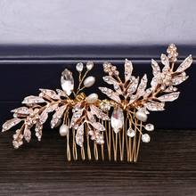 Golden Leaf Rhinestone Wedding Hair Comb Hair Accessories Bridal Tiara Pearl Crystal Tiara Bridal Hair Jewelry Wedding Headpiece 2024 - buy cheap