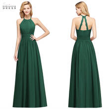 Vestidos de dama de honor de gasa verde, 34 colores, largos, Halter, Espalda descubierta, para fiesta de boda 2024 - compra barato